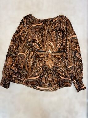 H&M x Richard Allan Paisley Long-Sleeve Blouse - Black, Brown & Peach Sz 8